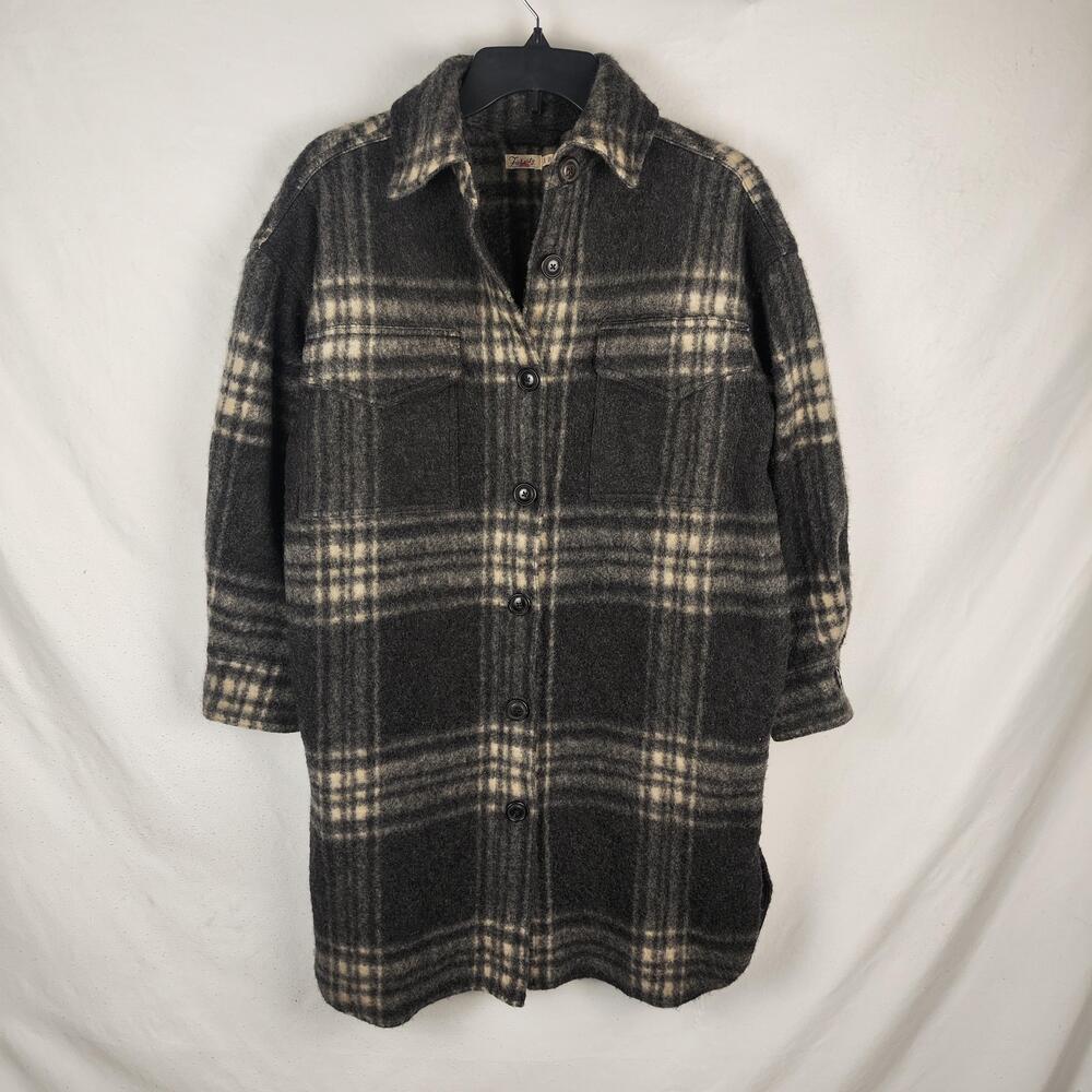Faherty Coat Mens XS Gray Plaid Wool Flannel Button Front Long Overcoat